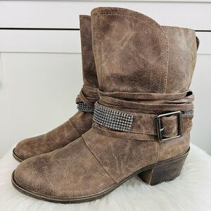 Rampage Tempest Brown Dusty Leather Studded Wrapped Ankle Low Riding Boots 7.5M